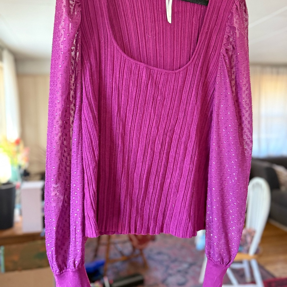 3x Anthropologie Purple Blouse with Sheer Sleeves